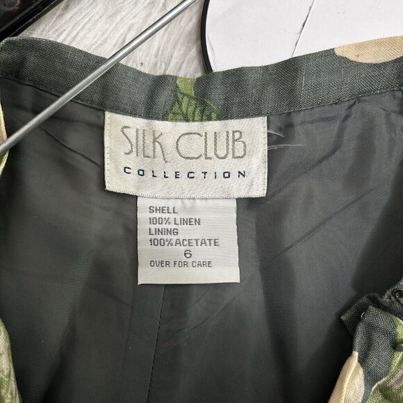 Silk Club Collection 100% Linen Crop Pants Green Floral Size 6 Fully Lined Zip - Picture 8 of 10